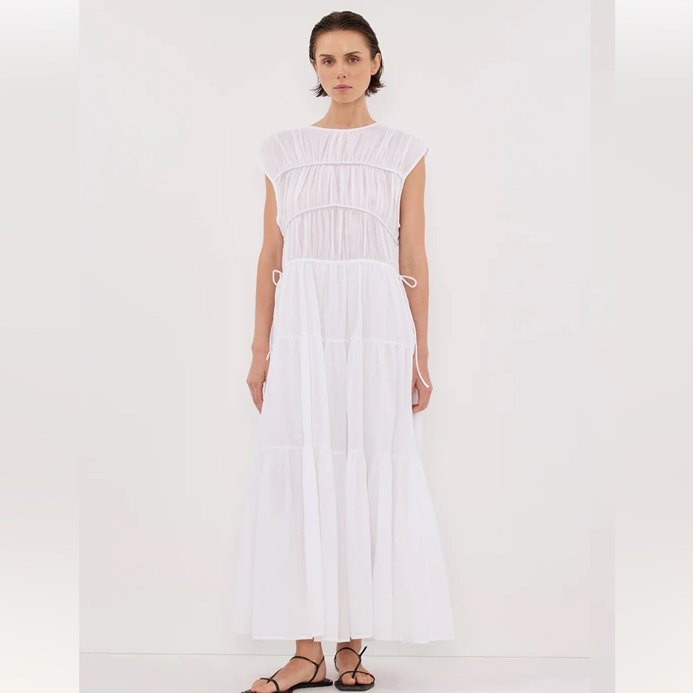 White Linen Blend Midi Dress